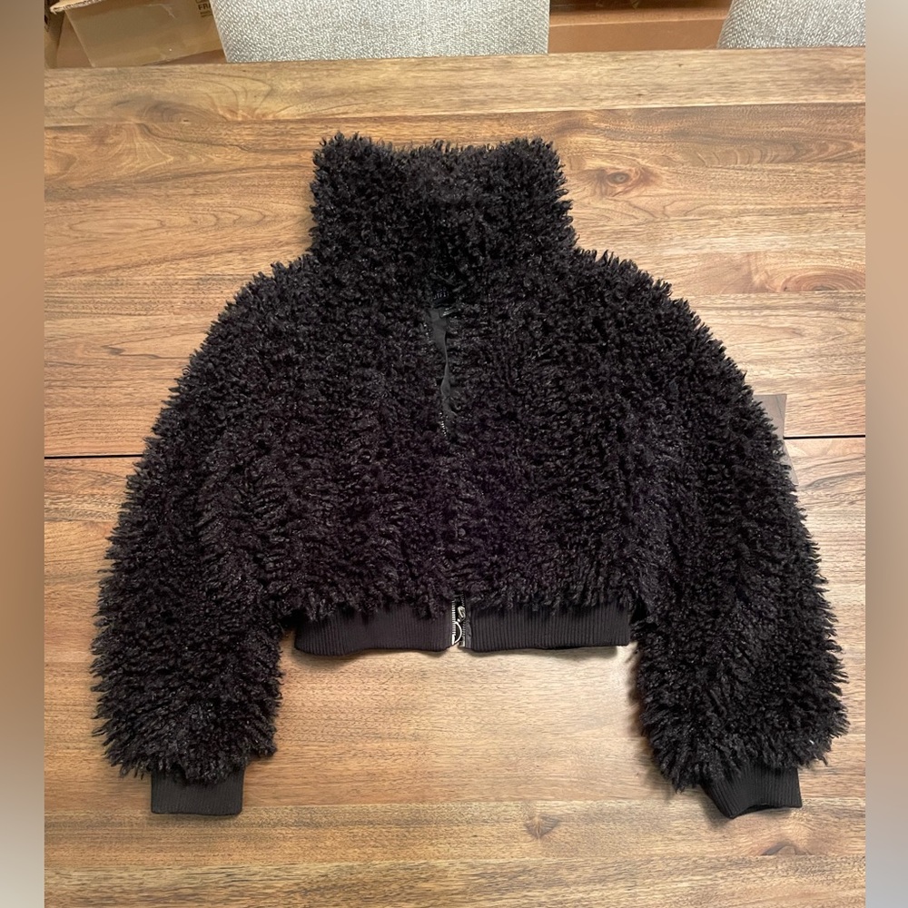 Urban outfitters black fuzzy cropped jacket